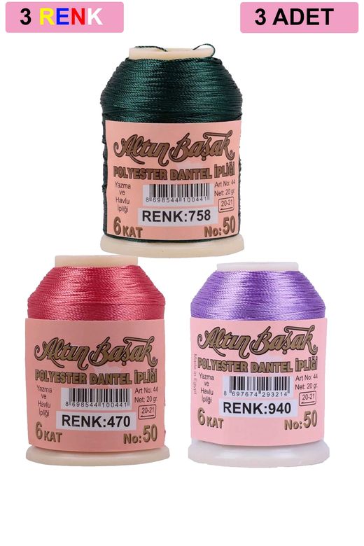 RT-RYL-HMR17384 3 Adet Altınbaşak Oya Ve Dantel İpi 20 Gr - Royaleks - No: 470 - 940 - 758