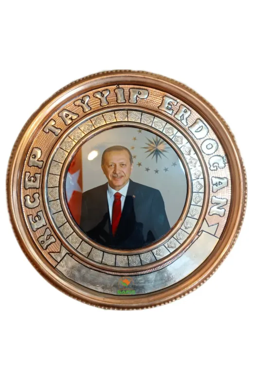 RTE 30 CM EBATLI Bakir Tablo Recep Tayyip Erdoğan Bakir Duvar Tablosu 30 Cm Ebatli A++ Kalite Safir Çay Kazanlari