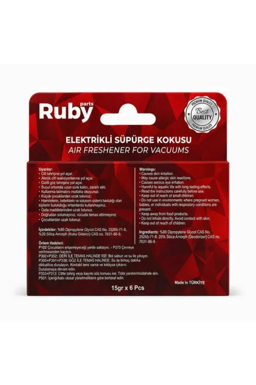 Ruby BADERUBY4 Elektrikli Süpürge Kokusu- 6'lı Paket Uzun Süreli Etki Tüm Makinelere Uyumlu