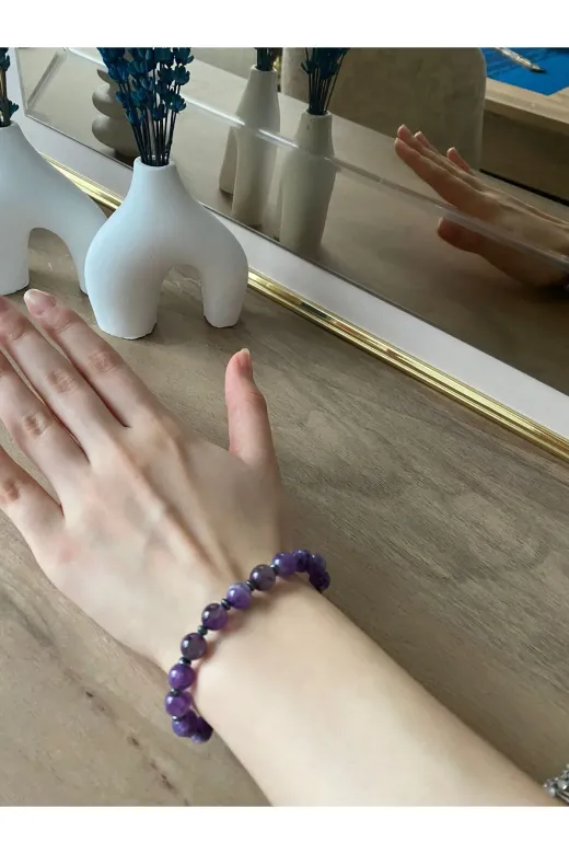 RüyamStore AMETİSTHEMATİT Doğal Ametist Ve Hematit Taşi El Yapimi Bileklik