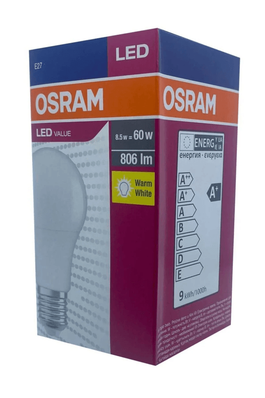 rwafL62cB5 Osram Led Value 8.5W (60W) Led Ampul Beyaz Işık E27 Normal Duylu 806 Lümen 10 Adet