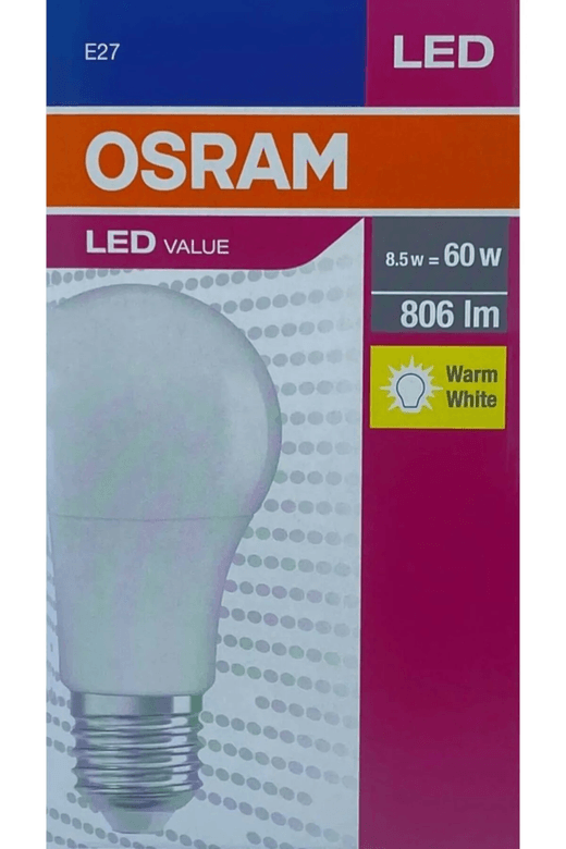 rwafL62cB5 Osram Led Value 8.5W (60W) Led Ampul Beyaz Işık E27 Normal Duylu 806 Lümen 10 Adet