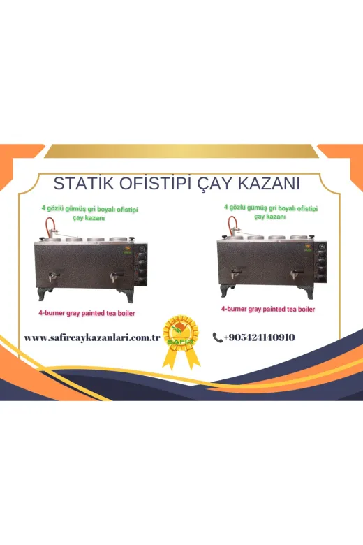 S4OFİSTİPİ SİYAH 4 Demlikli Elektrikli Ofis Tipi Gri Elektrostatik Boyalı Çay Makinesi Çay Kazanı Çay Ocağı Safir