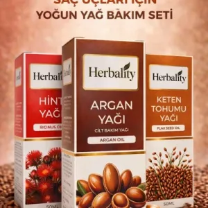 Saç Uçları İçin Yoğun Yağ Bakım Seti (Hint Yağı & Argan Yağı & Keten Tohumu Yağı)