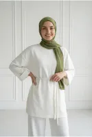 Şafak Fitilli Önü Dikişli Tunik-MF1834 Ekru