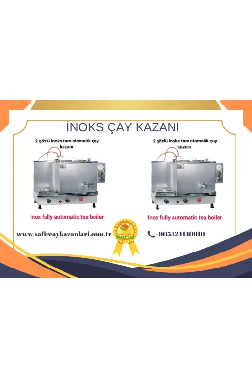 Safir 16072024i2gaz 2 Demlikli İnoks Çay Ocağı İnoks Çay Kazanı Elektrik+Doğalgazlı Çay Semaveri Ce Belgeli Çay Makinesi