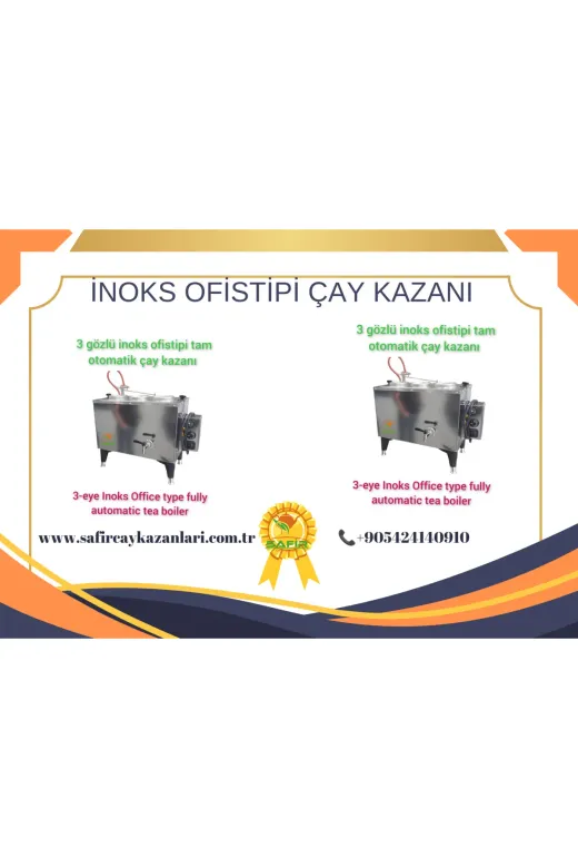 Safir 16072024i3ofis 3 Gözlü Inoks Bürotipi Çay Ocağı Inoks Ofistipi Çay Kazanı Elektrikli Inoks Çay Semaveri Çay Makine