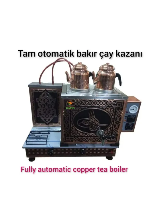 Safir 21062024b2gtuğra 2 Demlikli Bakır Çay Ocağı Tuğra Model Bakır Çay Kazanı Elk + Doğalgaz Bakır Çay Semaveri Ce Belgeli