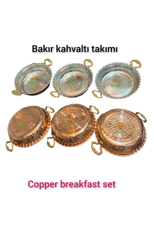 Safir BAKIRKAHVALTILIKKULPLU6LI Bakır Kahvaltı Takımı Prinç Kulplu Bakır Kahvaltılık Omlet Tavası 6 Parça Bakır Çerezlik