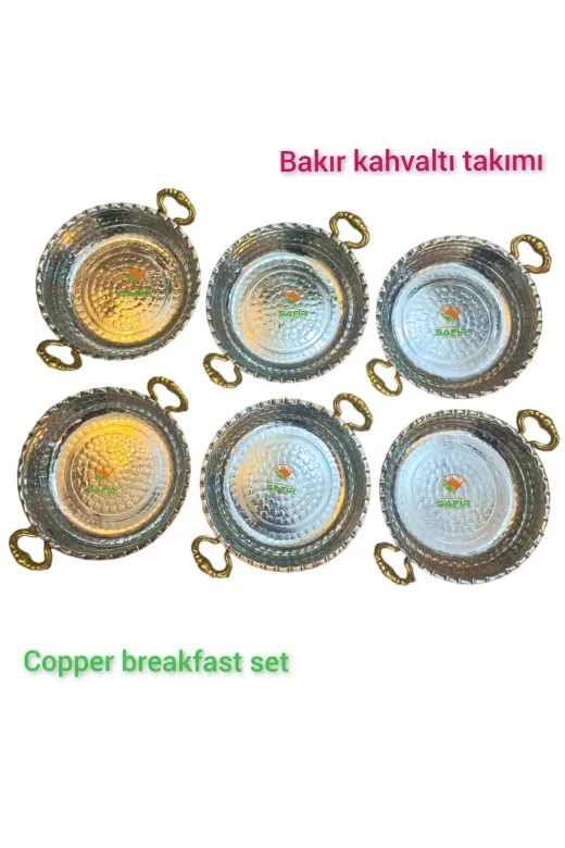 Safir BAKIRKAHVALTILIKKULPLU6LI Bakır Kahvaltı Takımı Prinç Kulplu Bakır Kahvaltılık Omlet Tavası 6 Parça Bakır Çerezlik