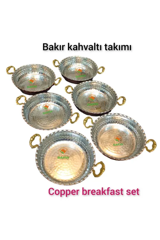 Safir BAKIRKAHVALTILIKKULPLU6LI Bakır Kahvaltı Takımı Prinç Kulplu Bakır Kahvaltılık Omlet Tavası 6 Parça Bakır Çerezlik