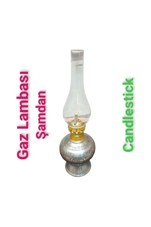 SAFİR ÇAY KAZANLARI 030620251111 Bakır Gaz Lambası Şamdan Dekoratif Antik Bakır Osmanlı Gaz Lambası Portatif Nostaljik Gaz Lambası