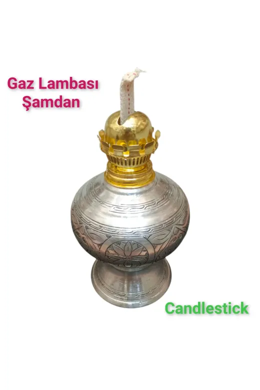 SAFİR ÇAY KAZANLARI 030620251111 Bakır Gaz Lambası Şamdan Dekoratif Antik Bakır Osmanlı Gaz Lambası Portatif Nostaljik Gaz Lambası