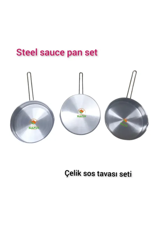 SAFİR ÇAY KAZANLARI 061120243safirim Safirim Çelik Sos Tavası 3 Adet  Çelik Sosluk 20 Cm Ebatlı Büyük Boy 430 Kalite Çelik Sos Tavası