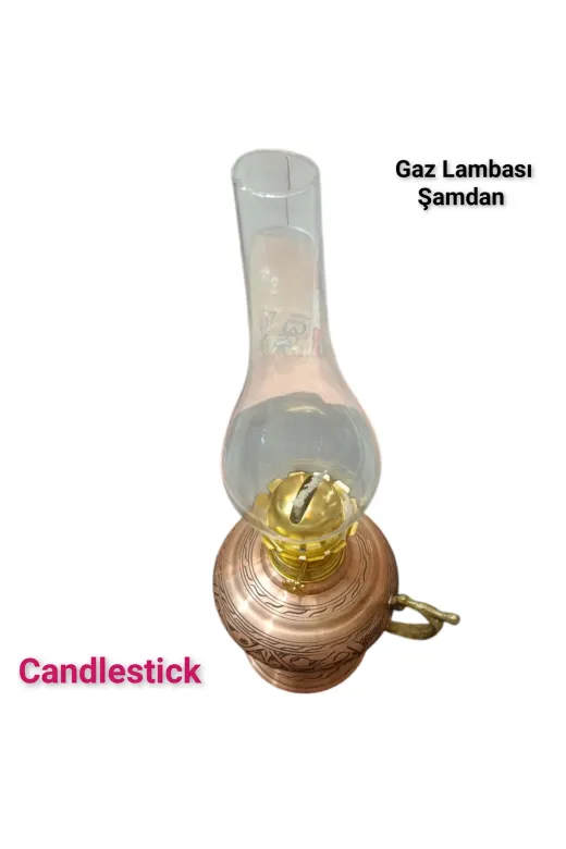 SAFİR ÇAY KAZANLARI 230520252 Bakır Gaz Lambası Şamdan Dekoratif Antik Bakır Osmanlı Gaz Lambası Nostaljik Gaz Lambası Sarı Antik