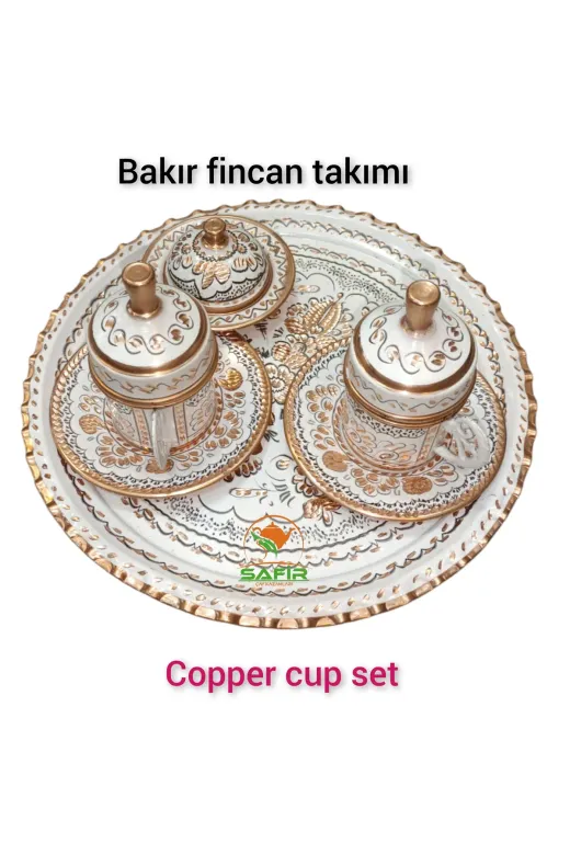 SAFİR ÇAY KAZANLARI 240120252beyazkahvetakımı Beyaz Bakır Kahve Fincan Takımı Bakır Kahvelik 2 Kişilik Bakır Kahve Fincan Takımı Beyaz Hicivli