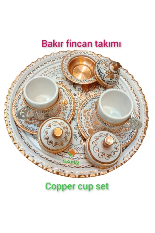 SAFİR ÇAY KAZANLARI 240120252beyazkahvetakımı Beyaz Bakır Kahve Fincan Takımı Bakır Kahvelik 2 Kişilik Bakır Kahve Fincan Takımı Beyaz Hicivli
