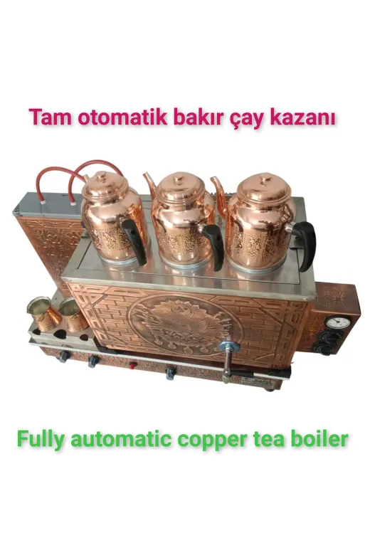 SAFİR ÇAY KAZANLARI 300520252 3 Gözlü Bakır Tam Otomatik Çay Kazanı Elektrik + Doğalgazlı Ce Gazmer Açılış Onaylı Dijital Çakmaklı