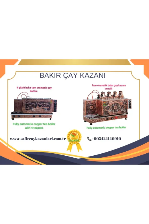 SAFİRB4PLEYT98 Safir 4 Demlikli Sadece Elektrikli Pleytli Tam Otomatik Bakır Çay Kazanı Ocağı Çay Makinesi Semaveri