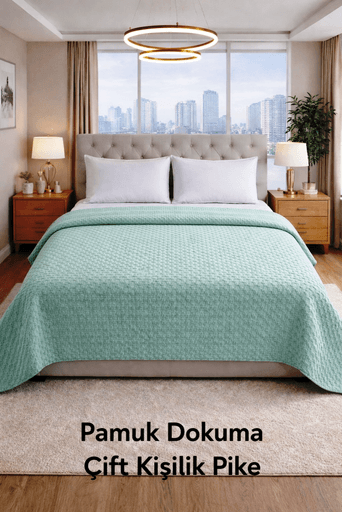 Şaheser %100 Pamuk Çift Kişilik Pike 240x220 (Tek Pike)-Yeşil