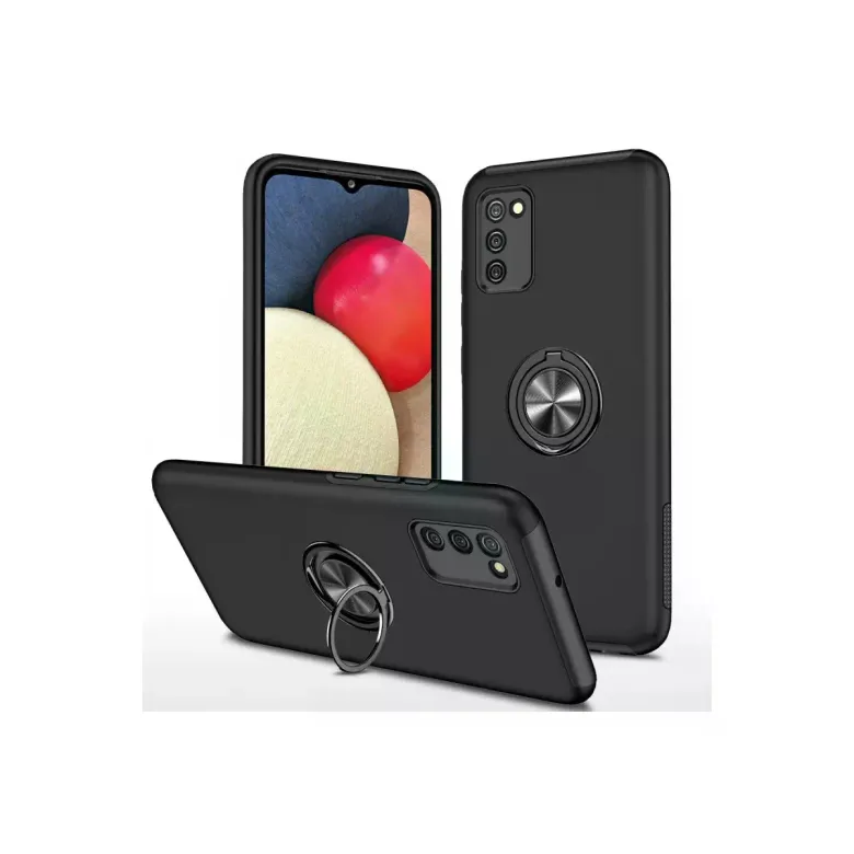 Samsung Galaxy A02S Kılıf Elit Yüzüklü Kapak - Siyah