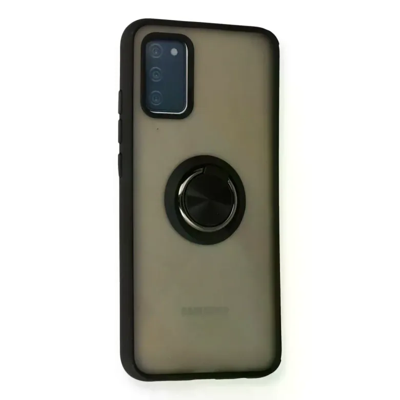 Samsung Galaxy A02S Kılıf Montreal Yüzüklü Silikon Kapak - Siyah