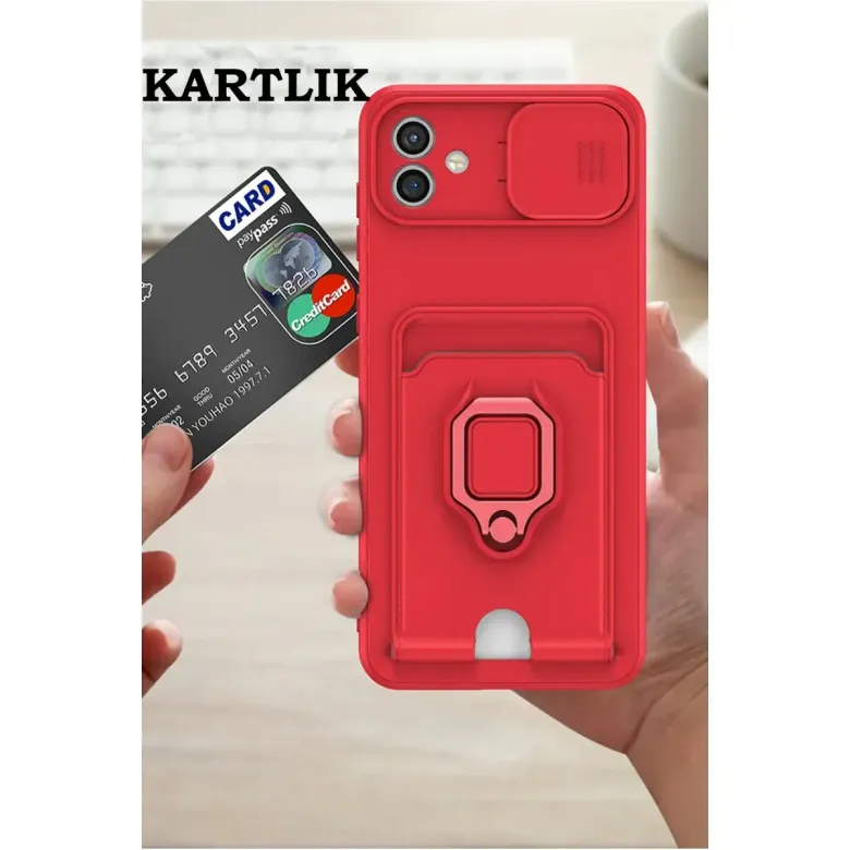 Samsung Galaxy A05 Kılıf Zuma Kartvizitli Yüzüklü Silikon - Pembe