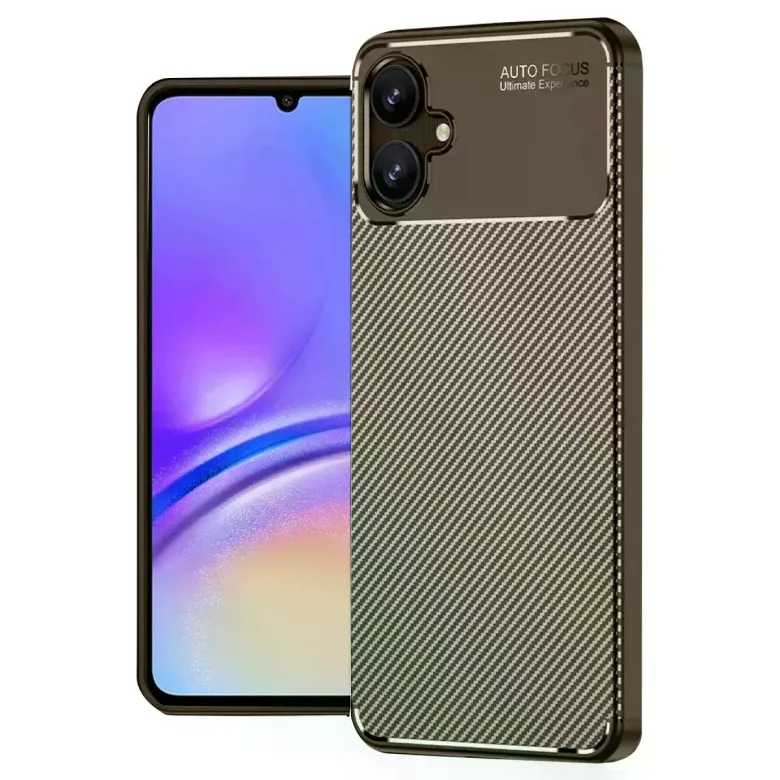 Samsung Galaxy A06 Kılıf Auto Focus Karbon Kapak - Kahverengi
