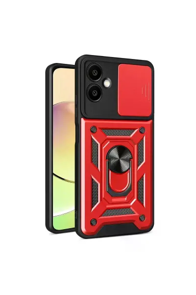 Samsung Galaxy A06 Kılıf Pars Lens Yüzüklü Silikon - Kırmızı
