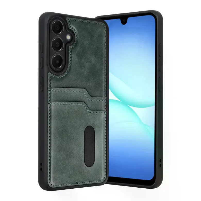 Samsung Galaxy A17 5g Sara Kartvizitli Deri Kılıf - Yeşil