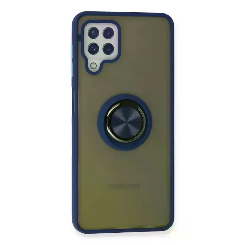 Samsung Galaxy A22 Kılıf Montreal Yüzüklü Silikon Kapak - Lacivert