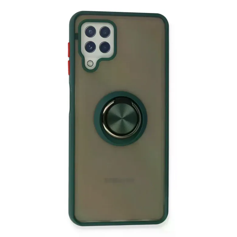 Samsung Galaxy A22 Kılıf Montreal Yüzüklü Silikon Kapak - Yeşil
