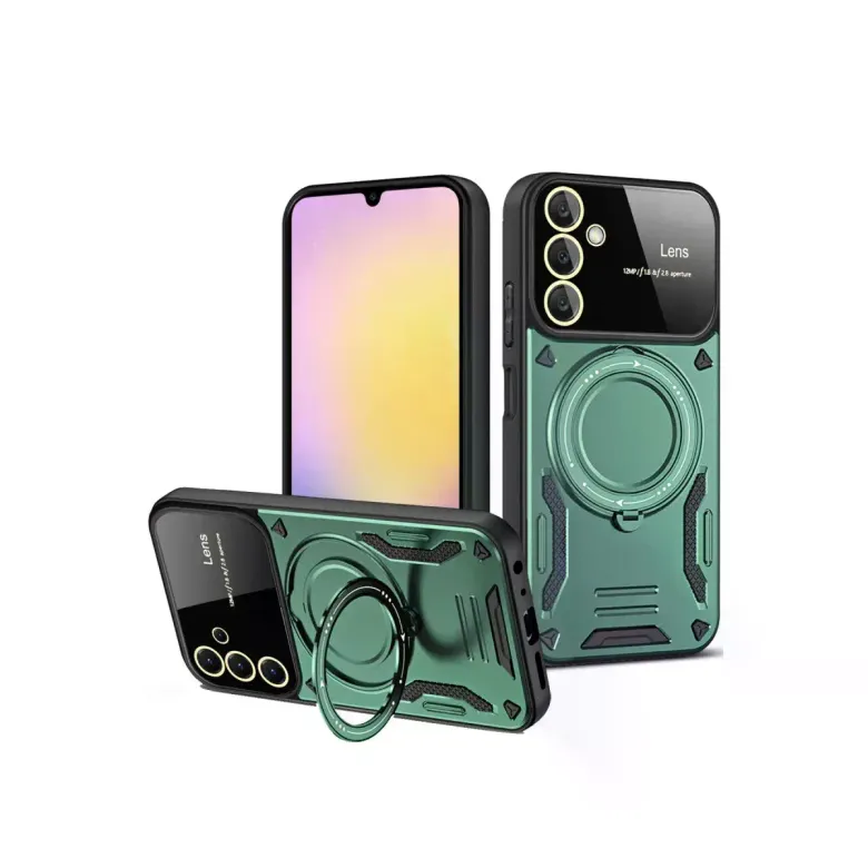 Samsung Galaxy A35 5g Kılıf Joy Lens Standlı Kapak - Koyu Yeşil