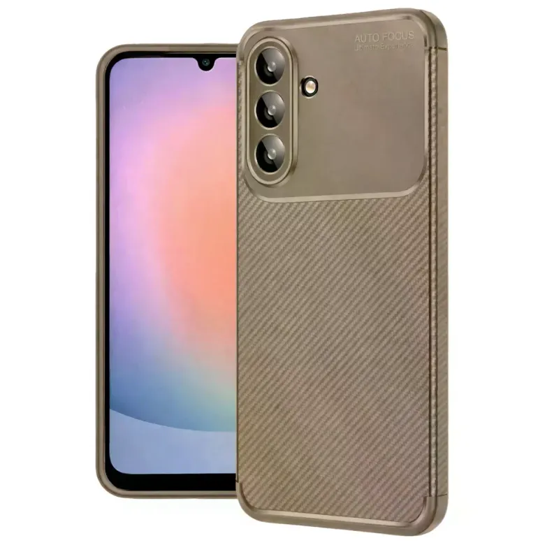 Samsung Galaxy A56 Kılıf Auto Focus Karbon Kapak - Kahverengi