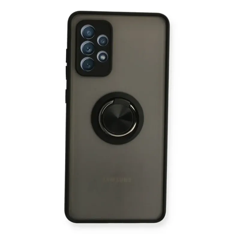 Samsung Galaxy A72 Kılıf Montreal Yüzüklü Silikon Kapak - Siyah