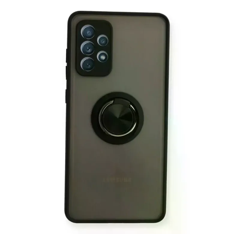 Samsung Galaxy A72 Kılıf Montreal Yüzüklü Silikon Kapak - Siyah