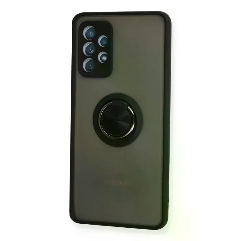 Samsung Galaxy A72 Kılıf Montreal Yüzüklü Silikon Kapak - Siyah