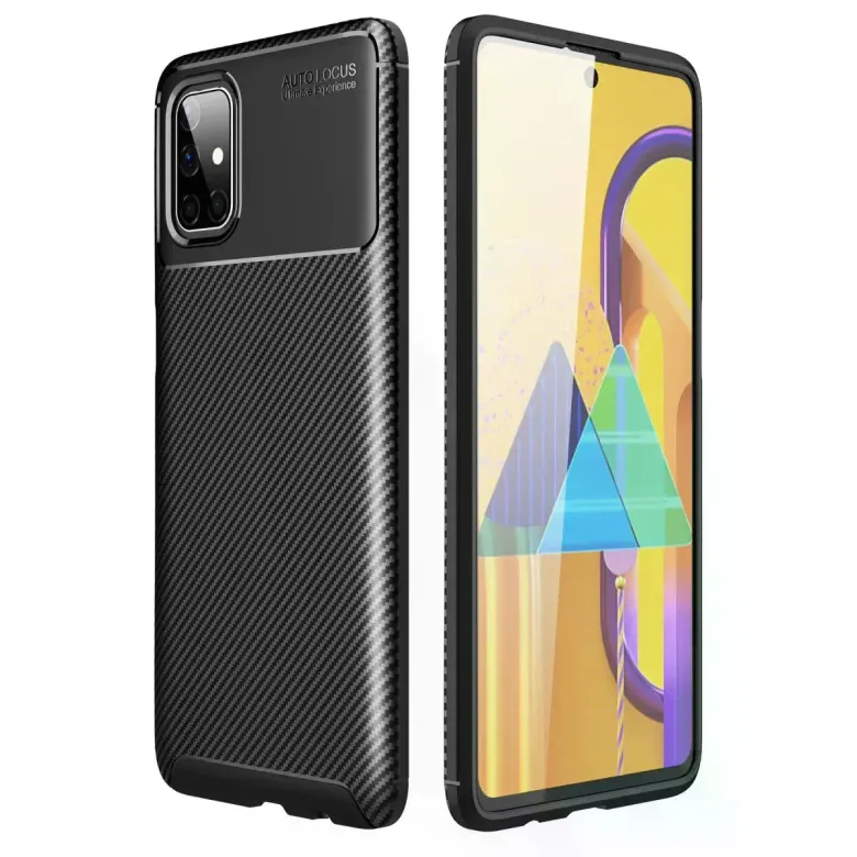 Samsung Galaxy M51 Kılıf Auto Focus Karbon Kapak - Siyah
