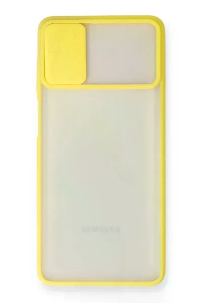 Samsung Galaxy M51 Kılıf Palm Buzlu Kamera Sürgülü Silikon - Sarı
