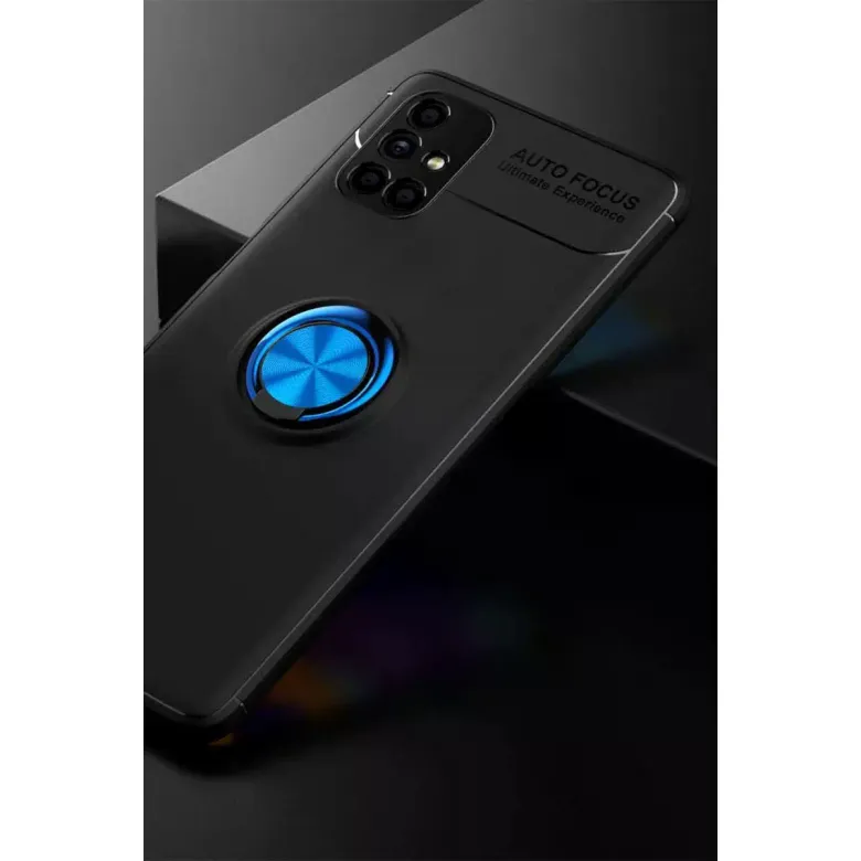 Samsung Galaxy M51 Kılıf Range Yüzüklü Silikon - Siyah-mavi