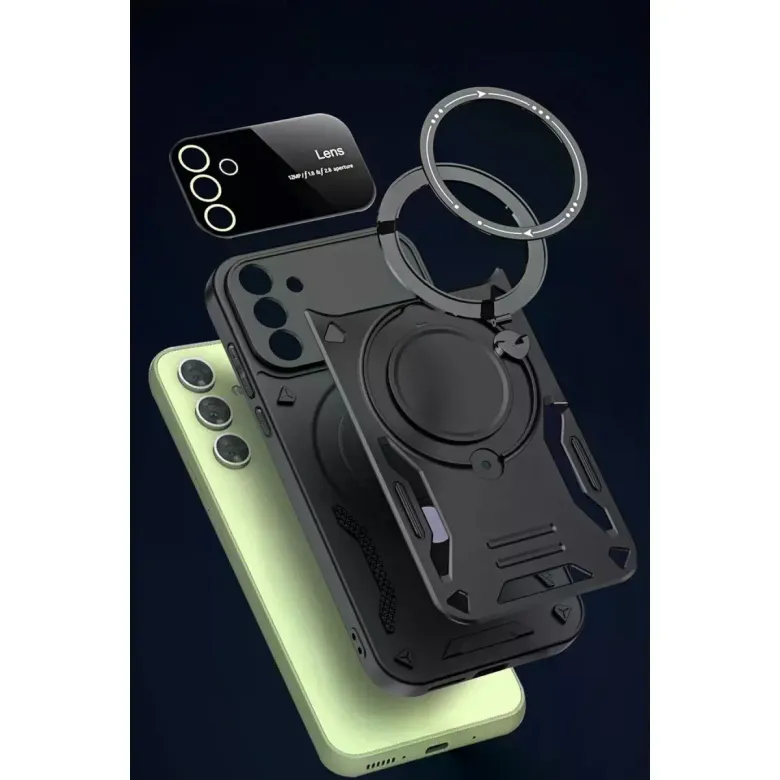 Samsung Galaxy S24 Fe Kılıf Joy Lens Standlı Kapak - Koyu Yeşil