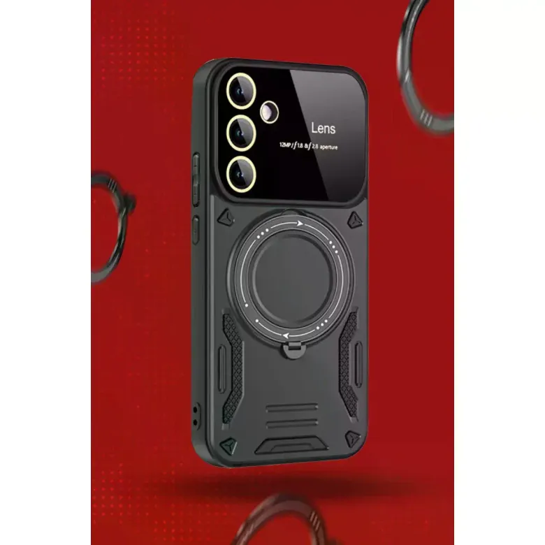 Samsung Galaxy S24 Fe Kılıf Joy Lens Standlı Kapak - Koyu Yeşil