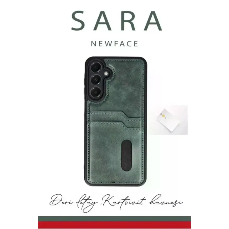 Samsung Galaxy S24 Fe Kılıf Sara Kartvizitli Deri Kılıf - Siyah