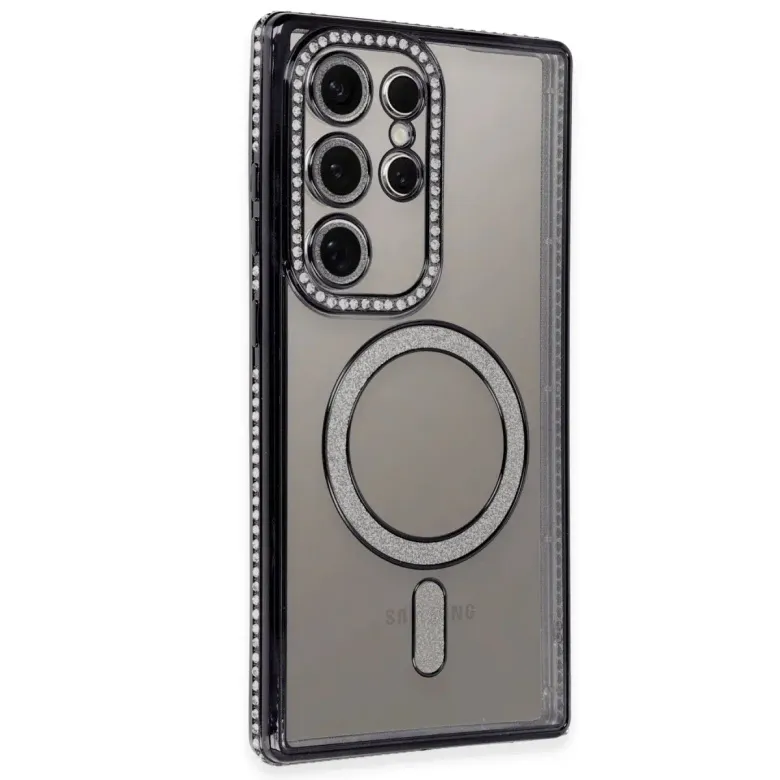 Samsung Galaxy S24 Ultra Kılıf Joke Simli Magneticsafe Kılıf - Siyah