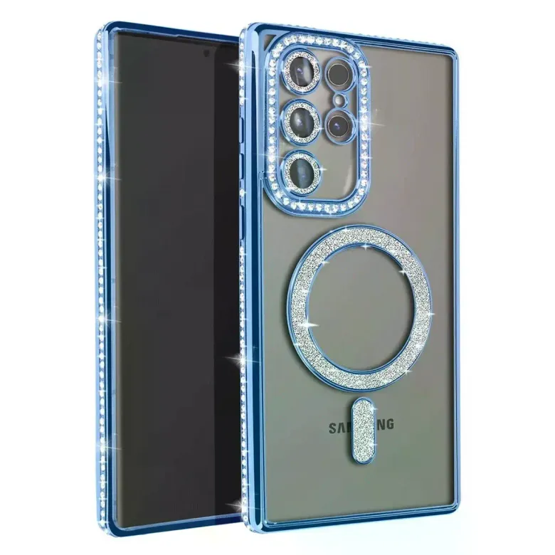 Samsung Galaxy S25 Ultra Kılıf Joke Simli Magneticsafe Kılıf - Mavi