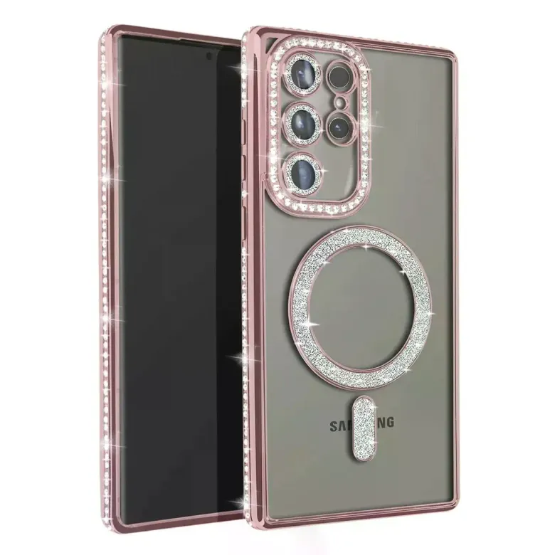 Samsung Galaxy S25 Ultra Kılıf Joke Simli Magneticsafe Kılıf - Pembe