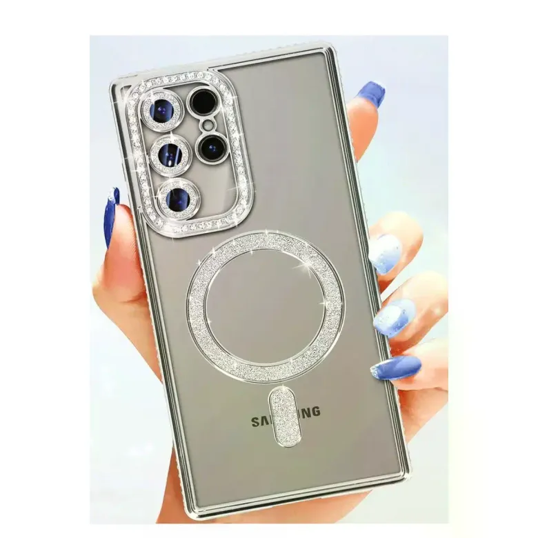 Samsung Galaxy S25 Ultra Kılıf Joke Simli Magneticsafe Kılıf - Pembe