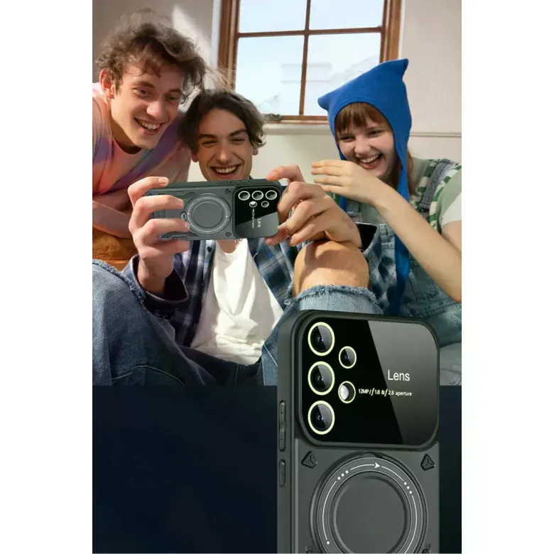 Samsung Galaxy S25 Ultra Kılıf Joy Lens Standlı Kapak - Siyah