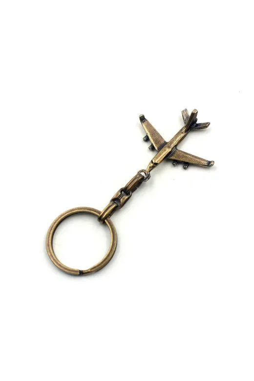 SANAT TACİRİ 305632230 Bronz Renkli Uçak Sıfır Metal Anahtarlık -- Hediye Paketinde Gönderilecektir