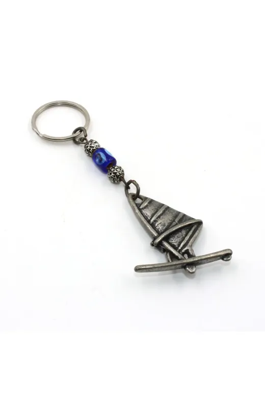SANAT TACİRİ 344015372 Cam Nazar Boncuklu Yelkenli Metal Anahtarlık - No - 222